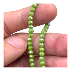 4mm Thunder Polish Glass Crystal Roundel Cut Olive Green Jade AB