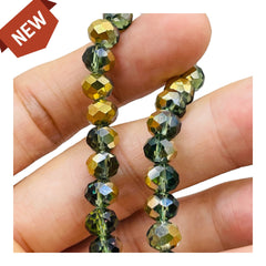 8mm Thunder Polish Glass Crystal Roundel Cut Gold Forest