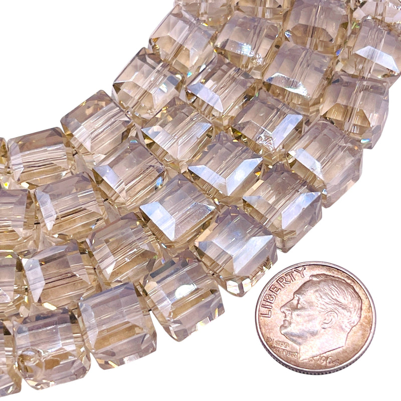 10mm Cube Glass Crystal Silver Champagne
