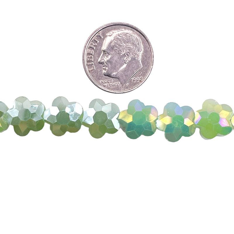 10mm Flower Glass Crystal Green Jade AB