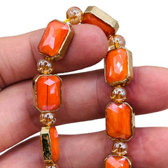 14x10mm Rectangle Gold Edge Orange Jade