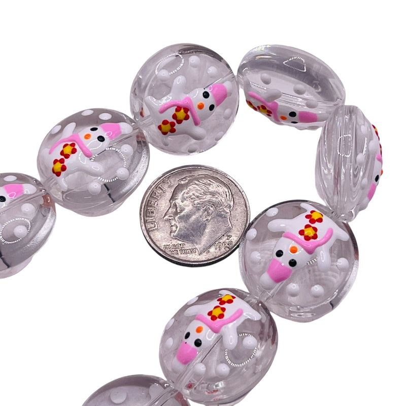 18mm Coin Lampwork Glass Snowman