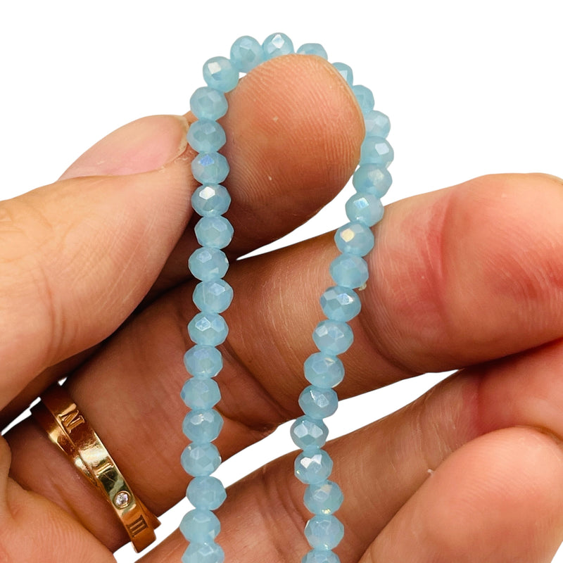 4mm Thunder Polish Glass Crystal Roundel Cut Blue Jade AB