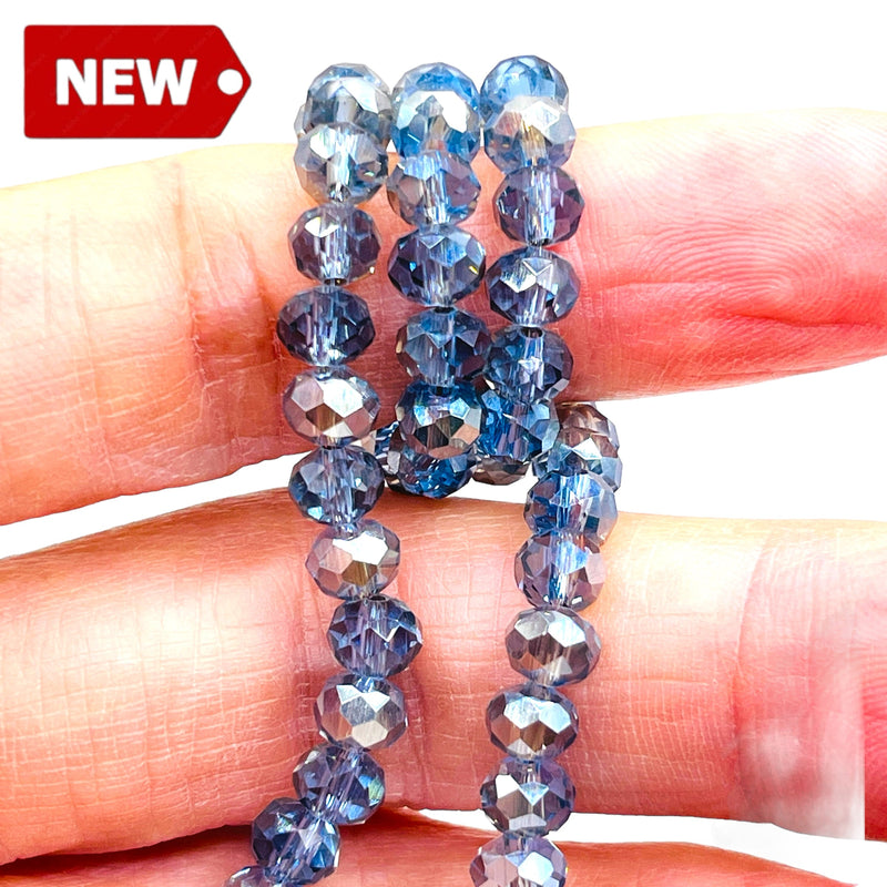 6mm Thunder Polish Glass Crystal Roundel Sapphire Silver