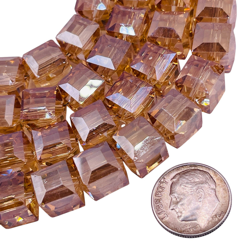 10mm Cube Glass Crystal Gold Champagne