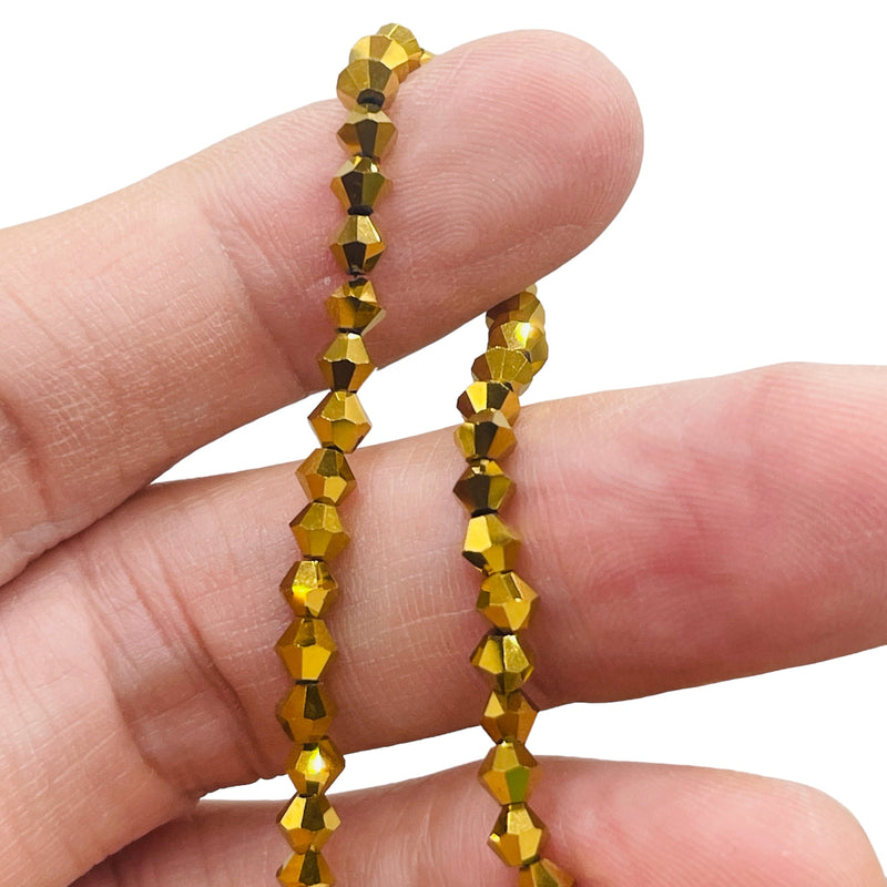 4mm Thunder Polish Glass Crystal Bicone Gold