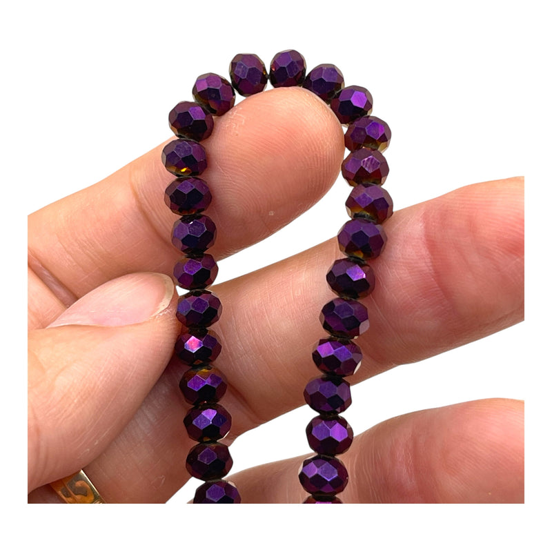 6mm Thunder Polish Glass Crystal Roundel Cut Purple Light