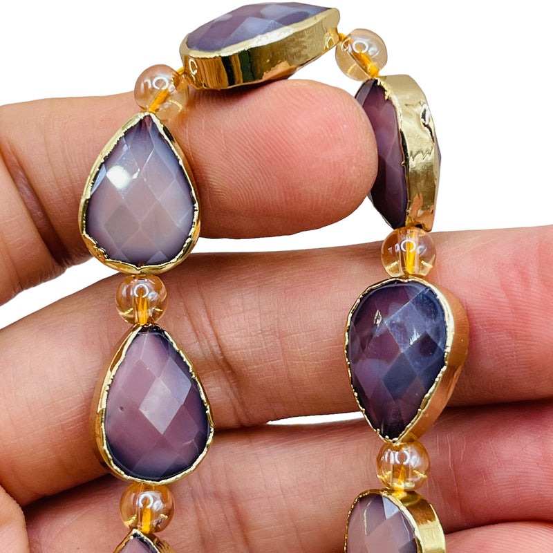 18x13mm Tear Drop Gold Edge Lavender Jade