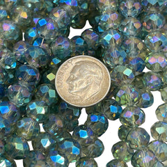 8mm Thunder Polish Glass Crystal Roundel Cut Magic Green