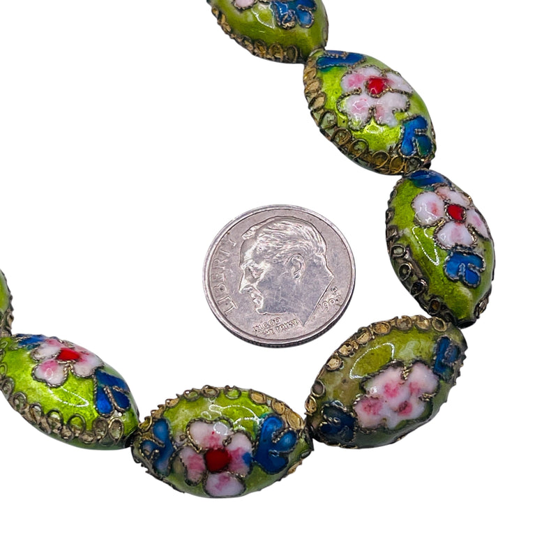 18x12mm Oval Cloisonne Green