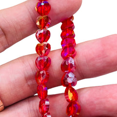 8mm Heart Glass Crystal Red