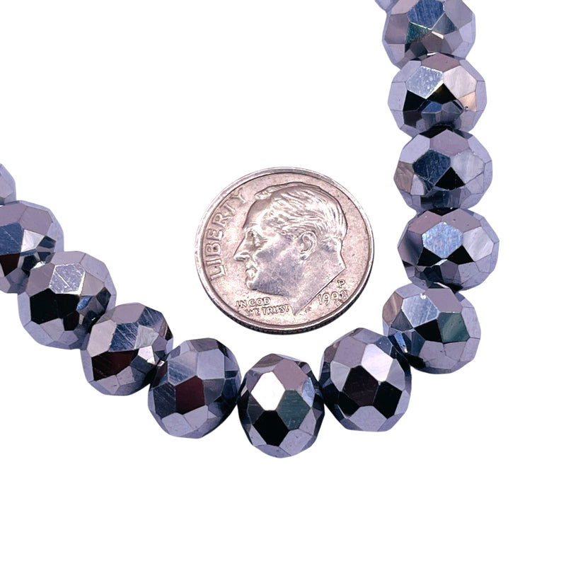 10mm Roundel Cut Glass Crystal White Gold