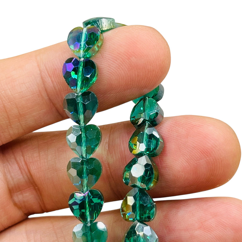 8mm Heart Glass Crystal Green Zircon AB