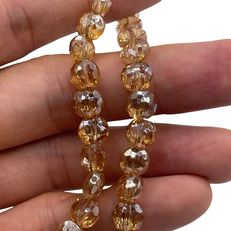 8mm Coin Glass Crystal Gold Champagne