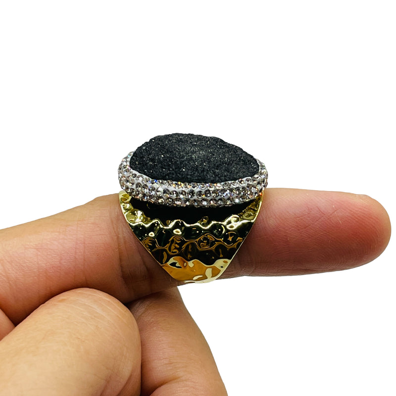 Black Druzy Handmade Ring