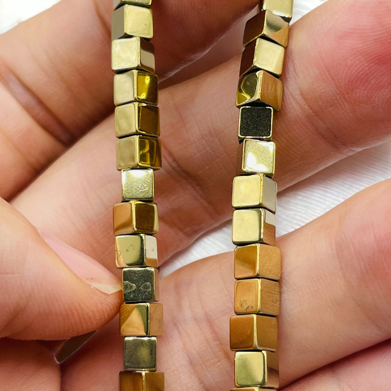 4x4mm Cube Hematite Gold