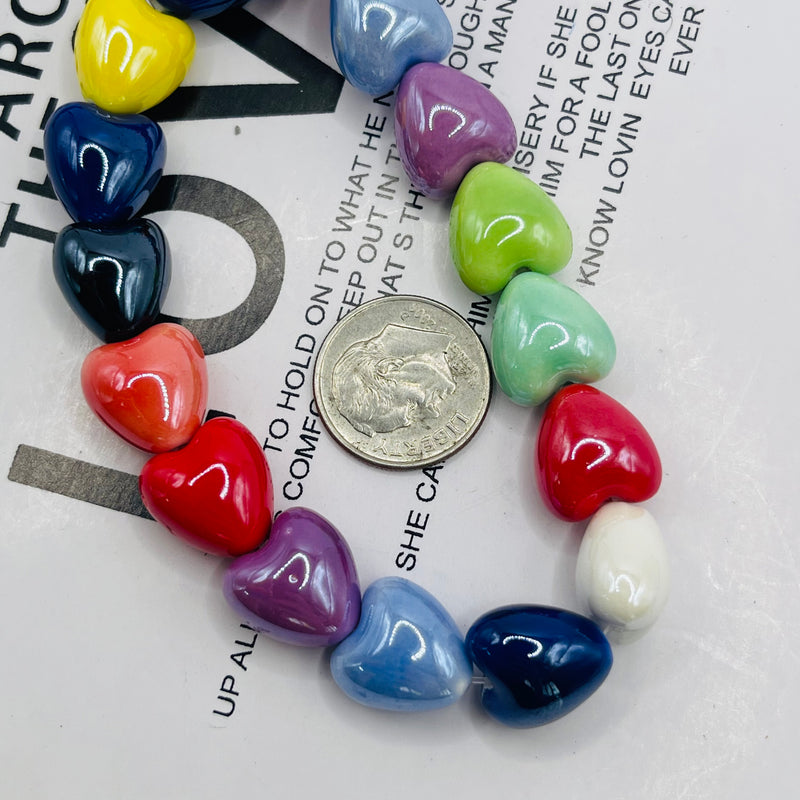 12mm Heart Handmade and painted Porcelain