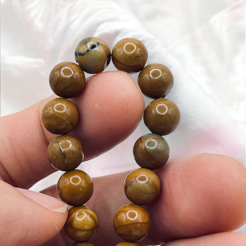 8mm Round Woodgrain Jasper