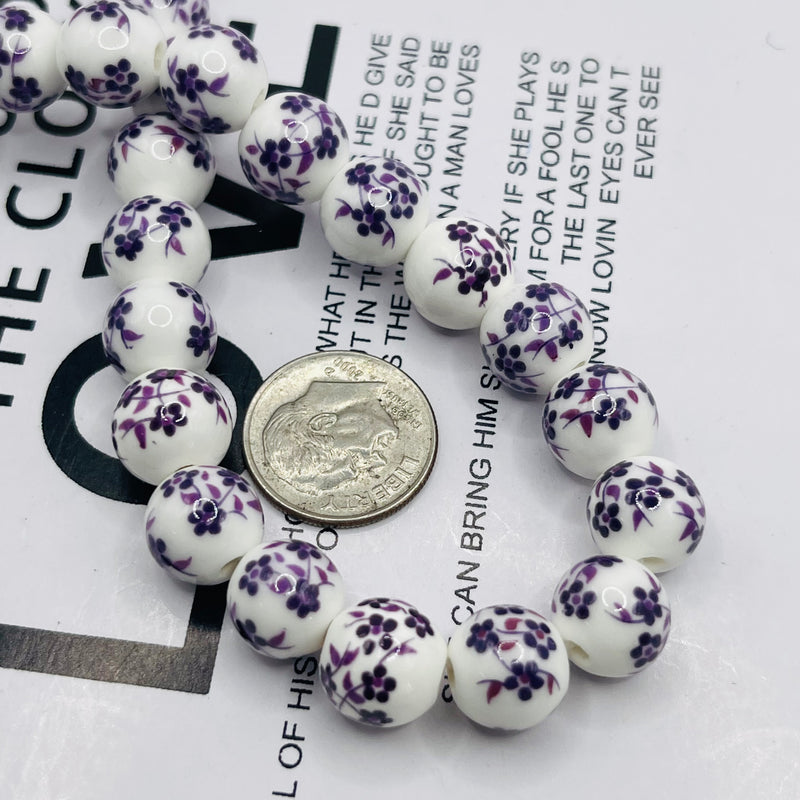 10mm Round Handmade and painted Porcelain
