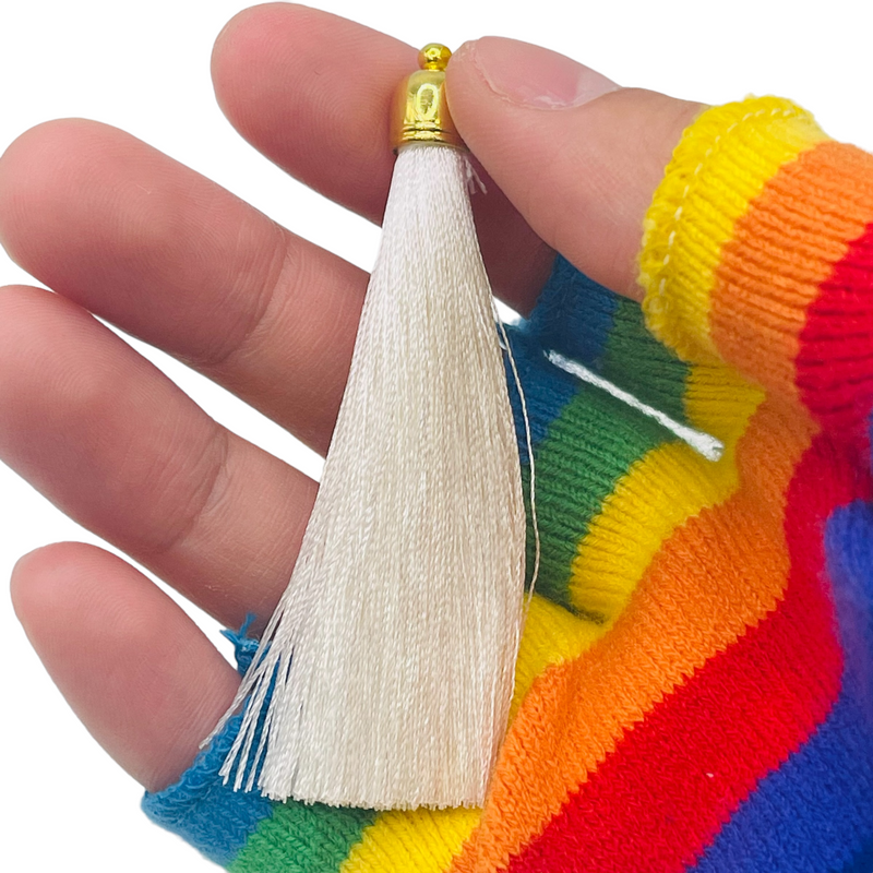 70mm Tassel White with Gold Cap