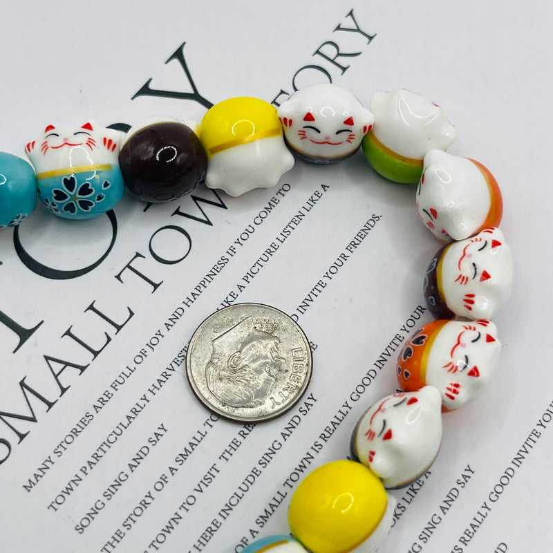 14mm Fortune Cat Handmade and Painted Porcelain