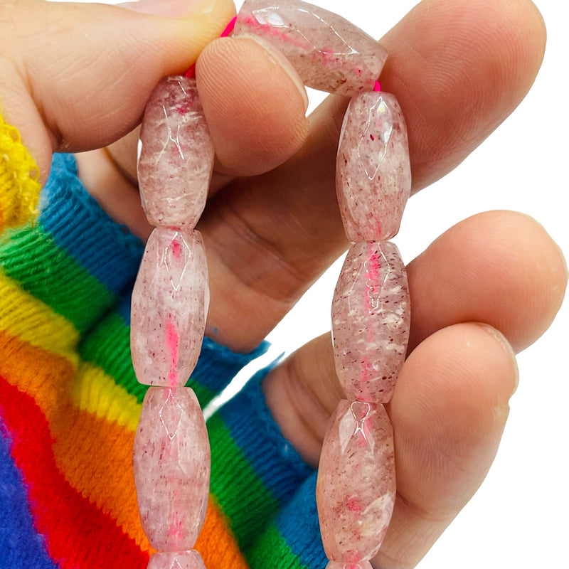 16mm Faceted Oval Strawberry Quartz